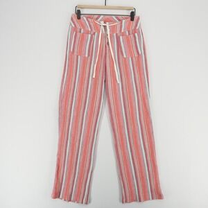 Sundance Gigi‎ Pants Womens XS Coral Stripe Drawstring Gauzy Crinkle Cotton